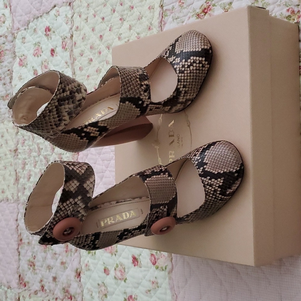 Prada Python Ankle Strap Marry Jane Pumps Calzatu… - image 3